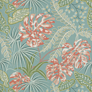 Jane Churchill - Rousseau - Atmosphere VI Wallpapers - Rousseau Wallpaper - J184W-02 Teal/Coral